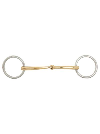 Mors de filet courbé en Cuprigan brisure simple 12mm avec anneaux libres 50mm pour cheval - Soft Contact - BR