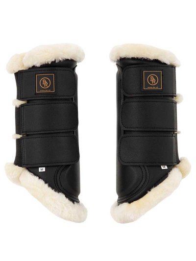 Lot de 2 protections de dressage noirs avec mouton pour cheval et/ou poney - Majestic - BR