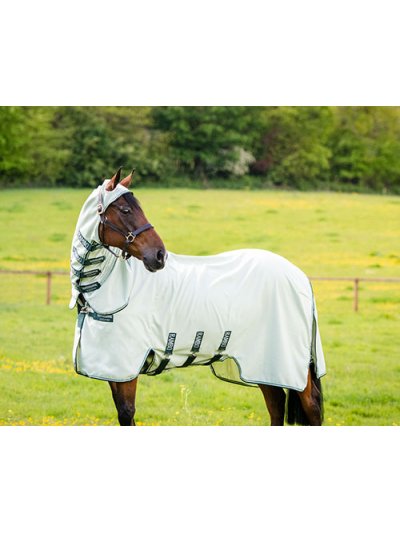 Couverture anti-mouches avec couvre-cou et capuche vert très clair pour cheval - Rambo Hoody