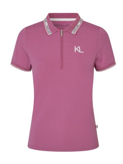 T-shirt en piqué à manches courtes en rose avec détails dorés et media fermeture éclair avant pour femme-KLNaira-Kingsland
