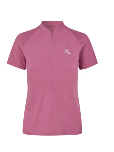 Camiseta de entrenamiento de manga corta en color rosa con media cremallera delante y el logotipo en blanco-KLNaira-Kingsland