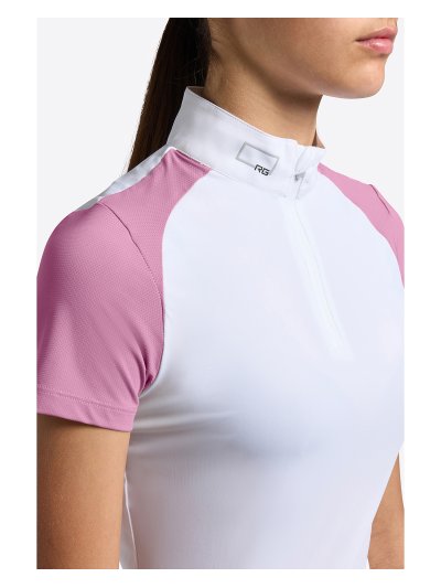 Short-sleeve white competition polo with pink details for girls - RG