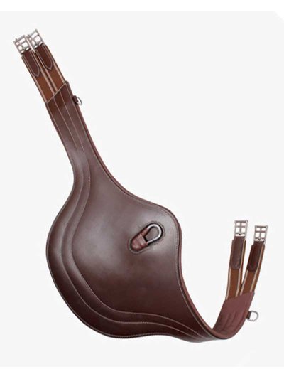 Sangle bavette en cuir marron avec protection ventrale et coutures pour cheval et poney - QHP