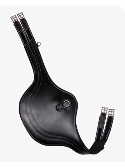 Sangle bavette en cuir noire avec protection ventrale et coutures pour cheval - QHP