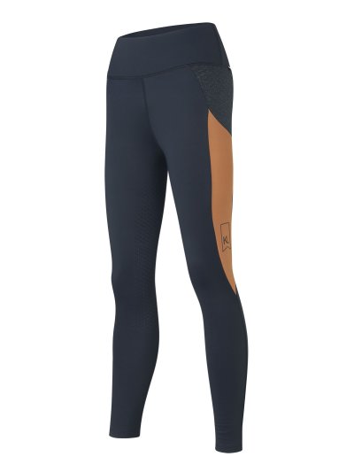 Mallas de invierno azul marino (full grip) para mujer con bolsillo lateral en marron y detalles brillantes - KLMegan-Kingsland