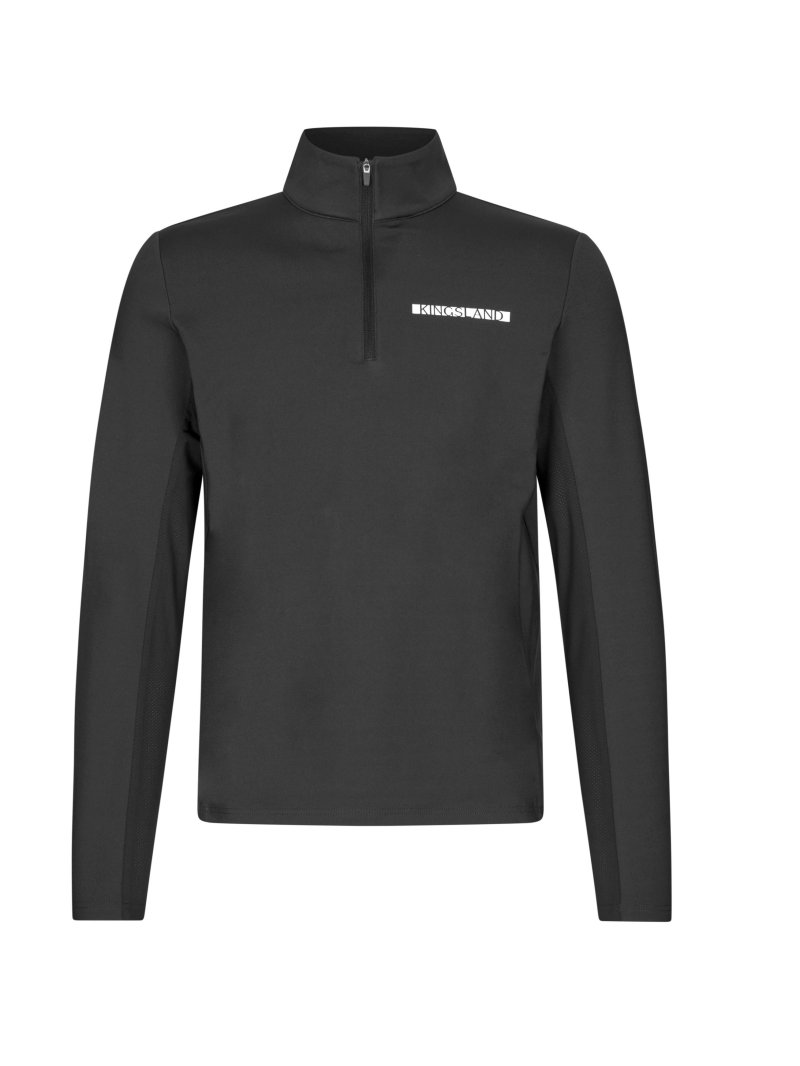 T-shirt d'entraînement noir à manches longues et à col haut avec demi-fermeture éclair pour homme -KLNoval