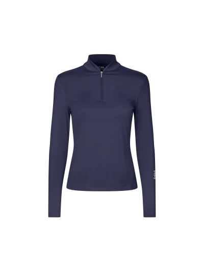 Polo de entrenamiento azul marino (Evening Blue) de manga larga con media cremallera para mujer Andrea - Kingsland