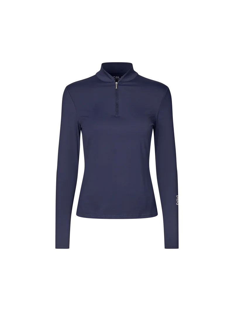 Haut d'entraînement bleu marine (Evening Blue) à manches longues et col zippé pour femme Andrea