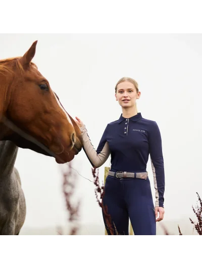 Polo à manches longues en piqué de laine bleu marine (Evening Blue) pour femme Amy - Kingsland - imagen 3