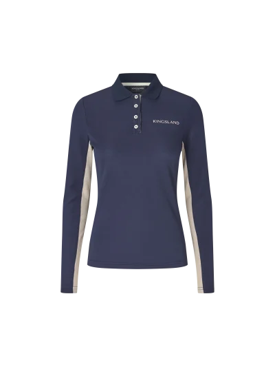 Polo à manches longues en piqué de laine bleu marine (Evening Blue) pour femme Amy - Kingsland