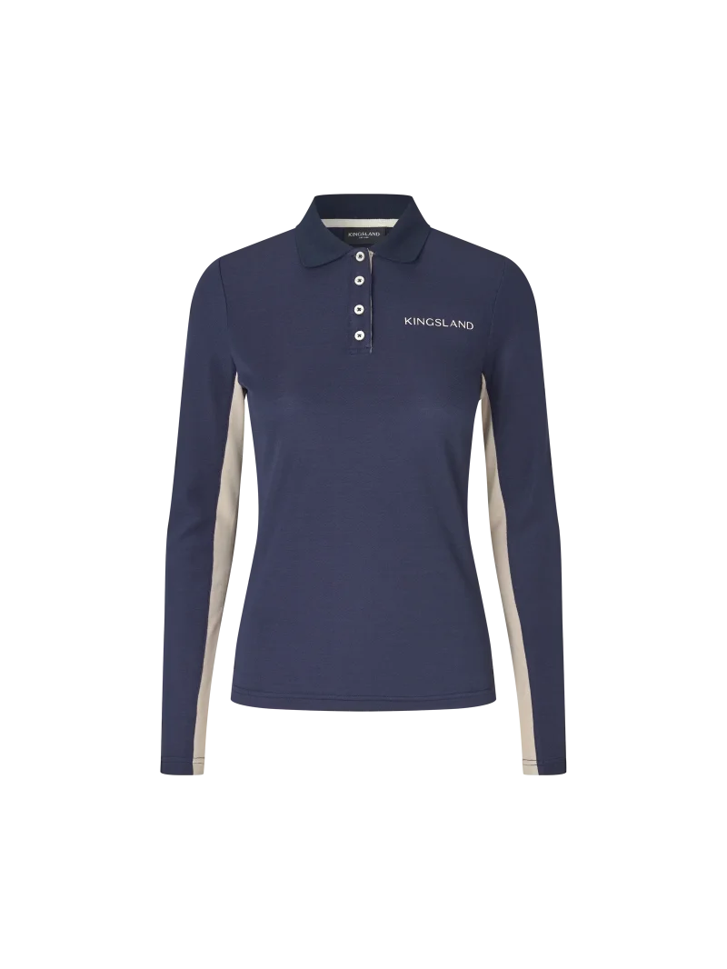Polo à manches longues en piqué de laine bleu marine (Evening Blue) pour femme Amy