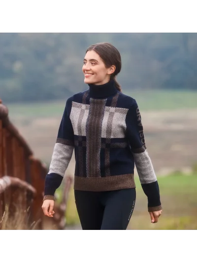 Jersey de cuello vuelto de lana azul marino con cuadros para mujer Arin - Kingsland - imagen 3