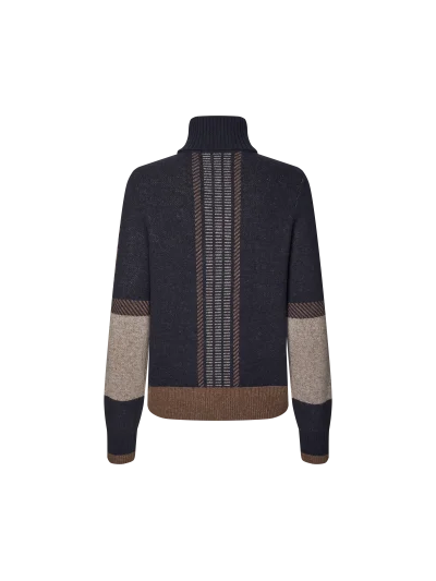 Jersey de cuello vuelto de lana azul marino con cuadros para mujer Arin - Kingsland - imagen 2