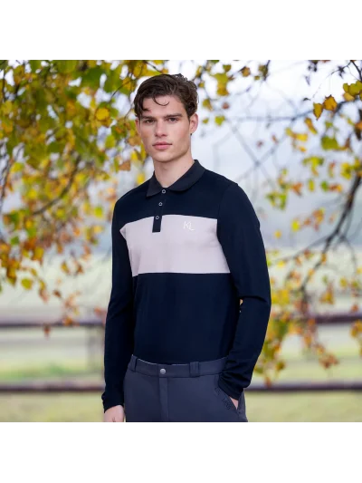 Polo à manches longues en piqué de laine noir pour homme Axel - Kingsland - imagen 3