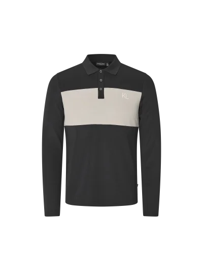 Polo à manches longues en piqué de laine noir pour homme Axel - Kingsland