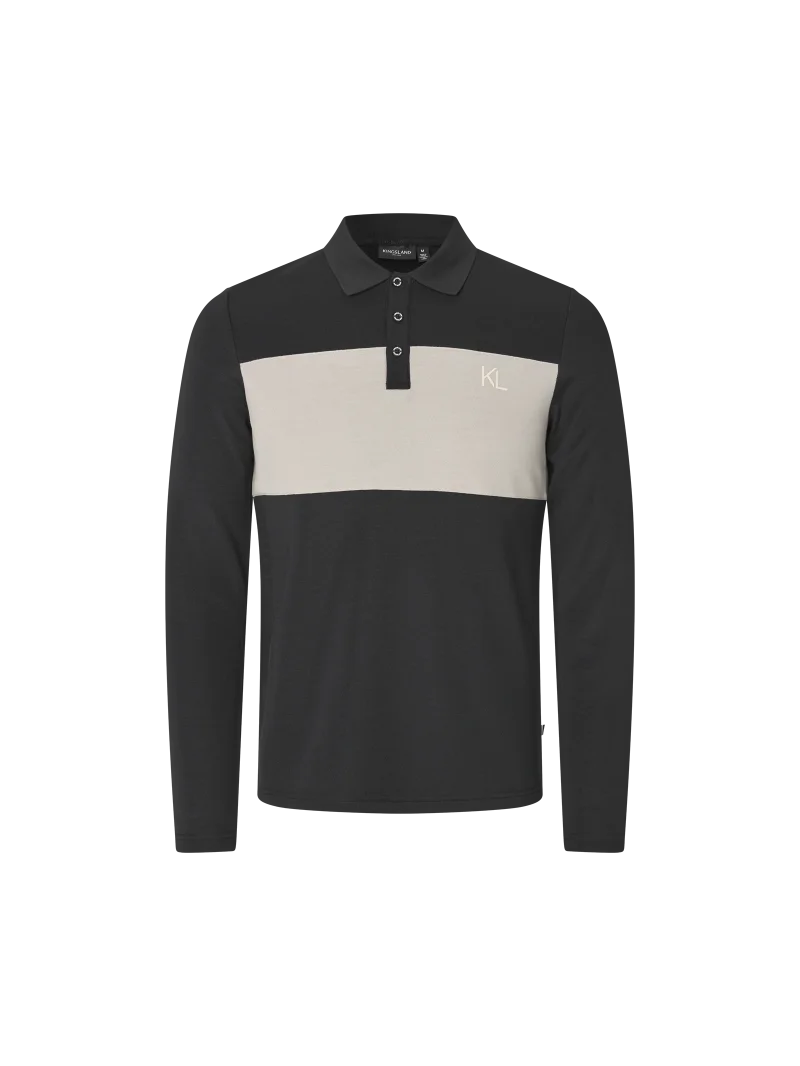 Polo à manches longues en piqué de laine noir pour homme Axel