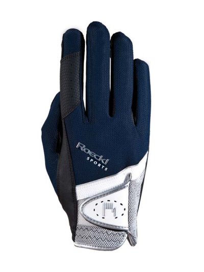 Gants d'équitation en bleu marine, blanc et argent - Madrid - Roeckl