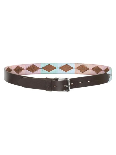 Cinturón clasico de cuero marrón con tonos rosas,azules y verdes para mujer - HV Polo