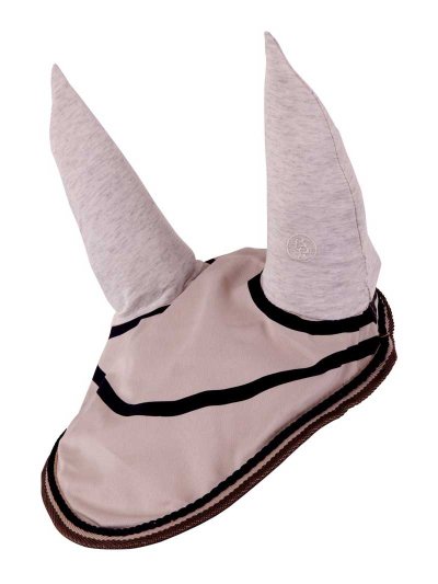 Bonnet en coton et lycra beige avec cordon bleu marine et oreilles élastiques pour cheval modèle Passion Morena - BR