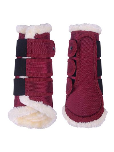 Lot de 2 protections de dressage bordeaux avec mouton pour cheval et/ou poney - Astana - QHP