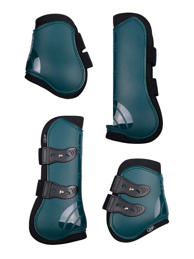 Lot de 4 Protections (tendones et boulets) vert bleuté foncé pour cheval - QHP