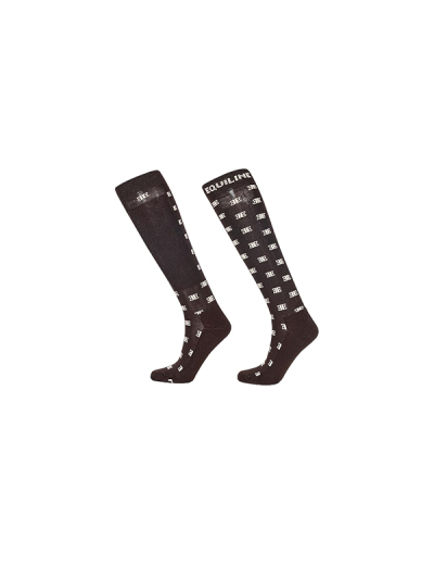 Calcetines de caña alta marrones con el logo de la marca en beige - Elinore - Equiline
