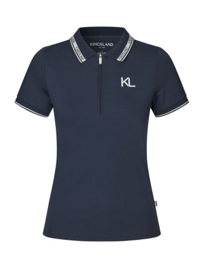 T-shirt en piqué à manches courtes en bleu marine avec détails dorés et beige clair avec demi-fermeture éclair avant pour femme-KLNaira-Kingsland