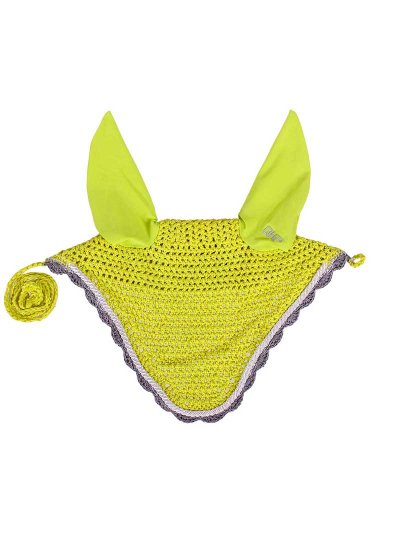 Bonnet en crochet vert citron avec détails argent et marron pour cheval et poney - QHP