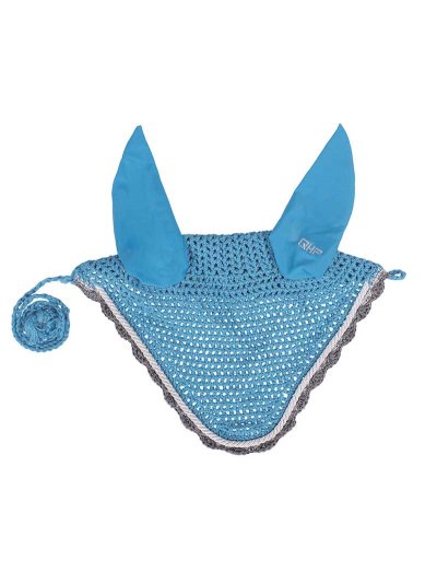 Bonnet en crochet bleu clair avec détails argent et taupe pour cheval et poney - QHP
