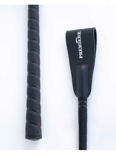 Cravache d'obstacle noir (40cm) à manche caoutchouc et lanière en cuir - Castalia - Premiere - imagen 2