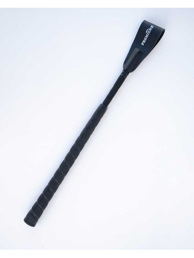 Cravache d'obstacle noir (40cm) à manche caoutchouc et lanière en cuir - Castalia - Premiere