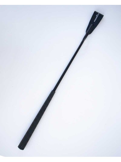 Cravache d'obstacle noir (60cm) à manche caoutchouc et lanière en cuir - Castalia - Premiere
