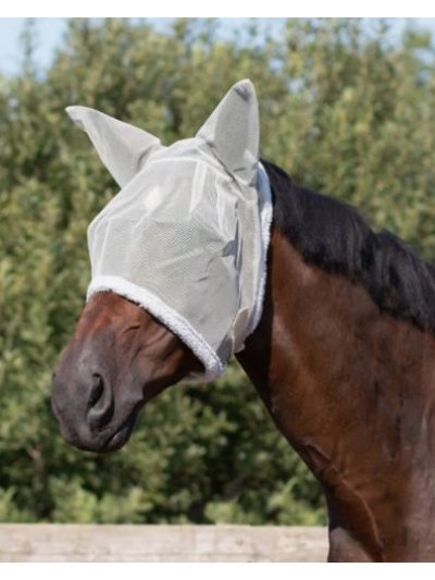 Máscara antimoscas de malla con protección auditiva color gris para caballo y pony - QHP