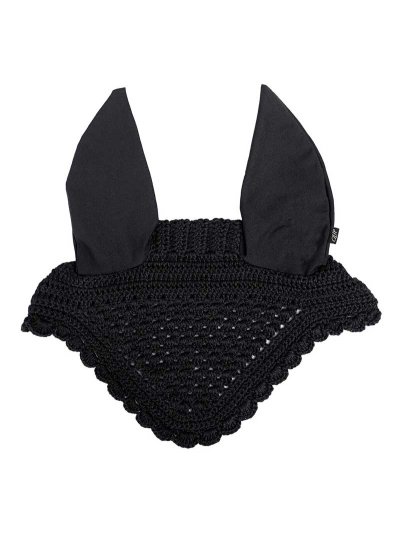 Bonnet en crochet noir avec oreilles élastiques pour cheval - QHP