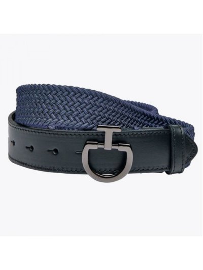 Cinturón azul marino trenzado y elástico con hebilla logo - Cavalleria Toscana