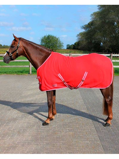 Couverture polaire séchante avec sangles croisées rouge pour poney - QHP