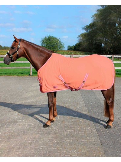 Couverture polaire séchante avec sangles croisées orange clair / corail pour poney - QHP
