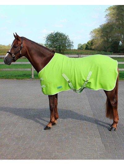 Couverture polaire séchante avec sangles croisées vert citron pour poney - QHP