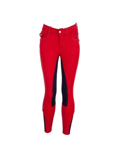 Pantalons rouge d'équitation avec grip cuir à fond intégral bleu marine junior unisexe modèle Sánchez - BR