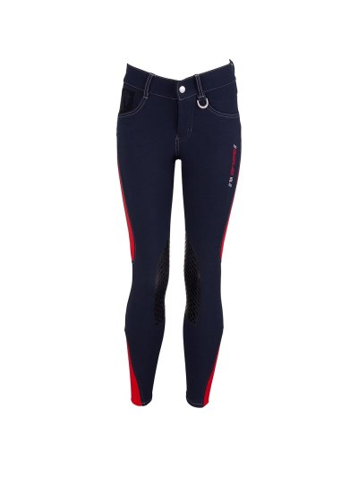 Pantalons bleu marine et rouge d'équitation avec grip silicone aux genoux junior unisexe modèle Mika - BR