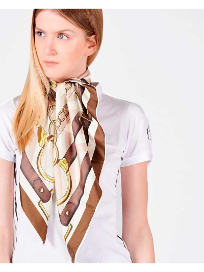 Foulard en soie imprimé en marron, beige et doré pour femme modèle Rabat - Vestrum