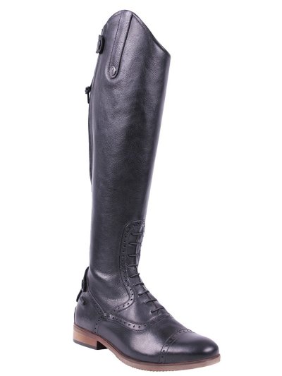 Botas de montar a caballo de piel negras con diseño ancho y cordones Sophia - QHP