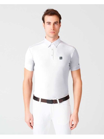 Polo blanc à manches courtes avec maille sur les épaules et latéraux pour homme - Sassari - Vestrum