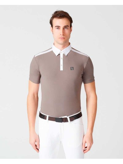 Polo à manches courtes beige foncé avec maille blanc pour homme - Sassari - Vestrum
