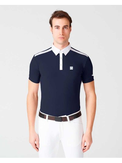 Polo à manches courtes bleu marine avec maille blanc pour homme - Sassari - Vestrum