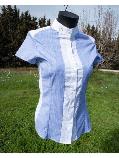 Chemise à manches courtes de compétition blanc et bleu clair pour femme - Vestrum
