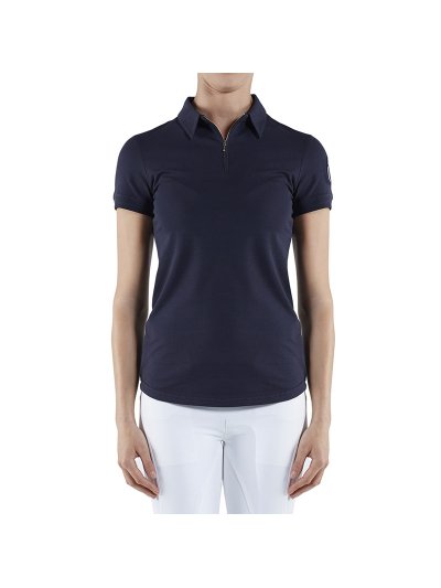 Polo bleu marine à manches courtes avec fermeture éclair pour femme modèle Digione - Vestrum
