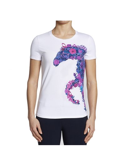 T-shirt à manches courtes blanc, fuchsia, violet et bleu marine pour femme modèle Cartagena - Vestrum