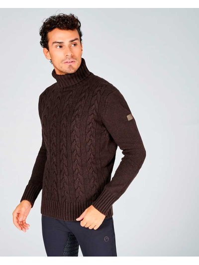 Pull de ochos marron foncé à col haut et coudières pour homme - Anchorage - Vestrum