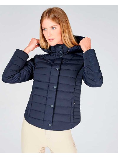 Manteau court matelassé bleu marine à col haut et capuche pour femme New York - Vestrum